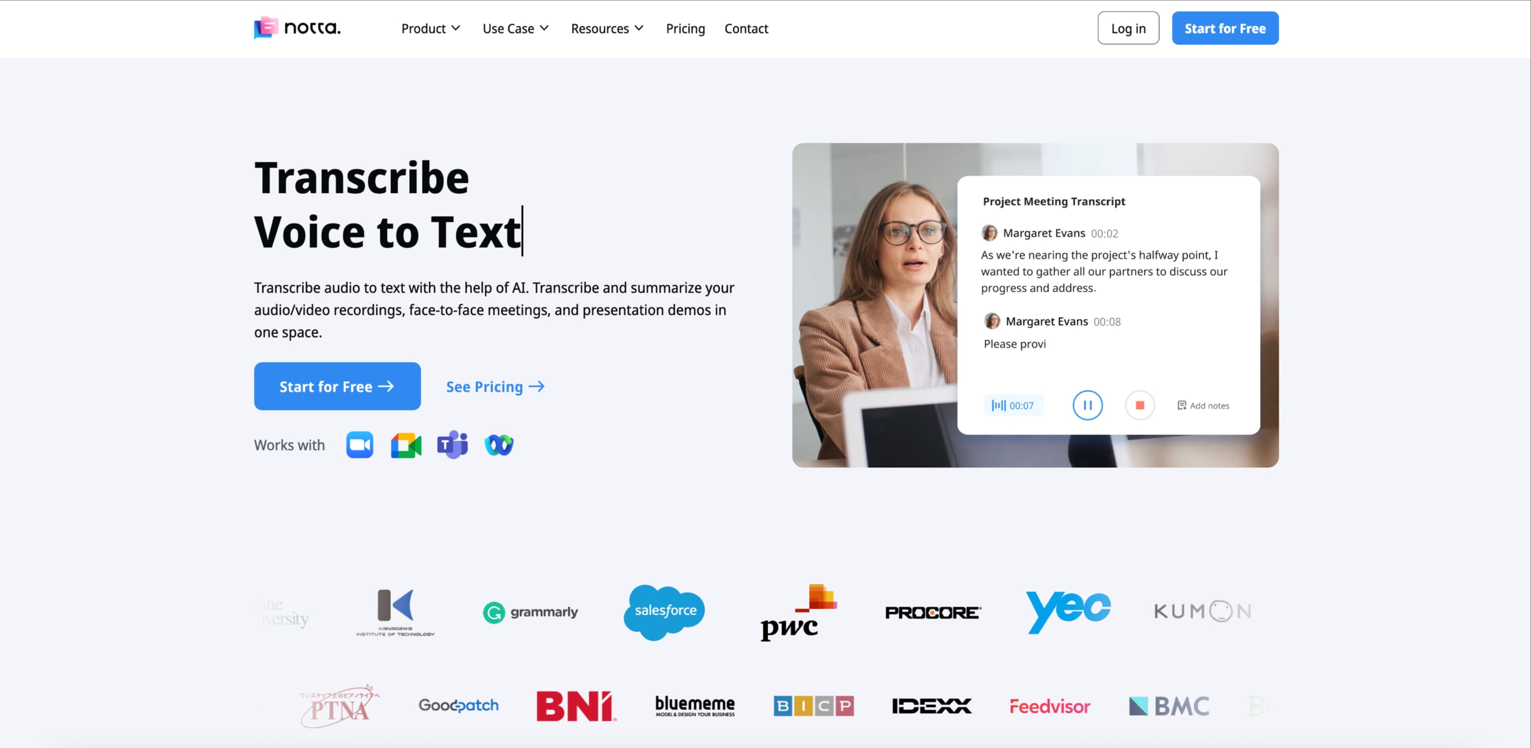 notta ai transcription service from audio to text
